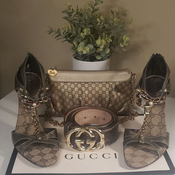 GUCCI Tom Ford Dragon Belt and Leather Monogram Bag BUNDLE